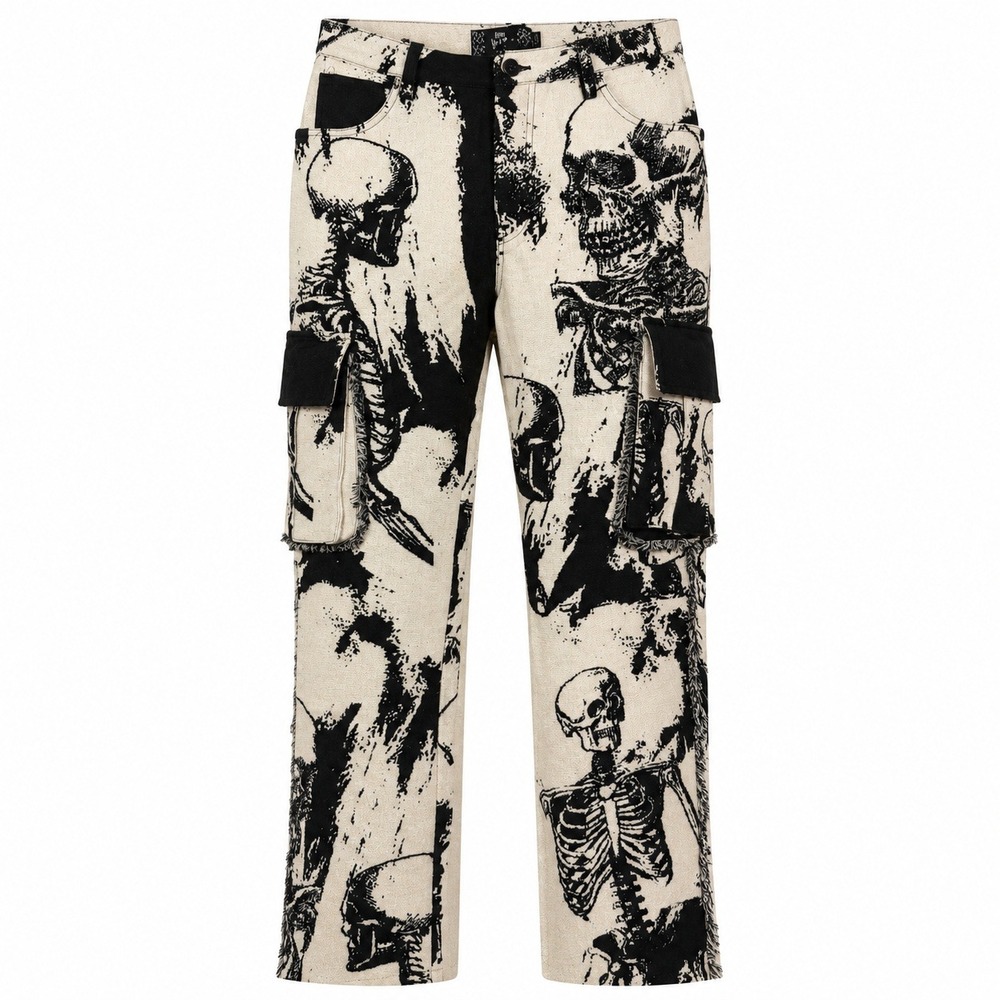 Rebel Vengeance Grunge Goth Skeleton Tapestry Cargo Pants Mens Size 30 Punk Emo